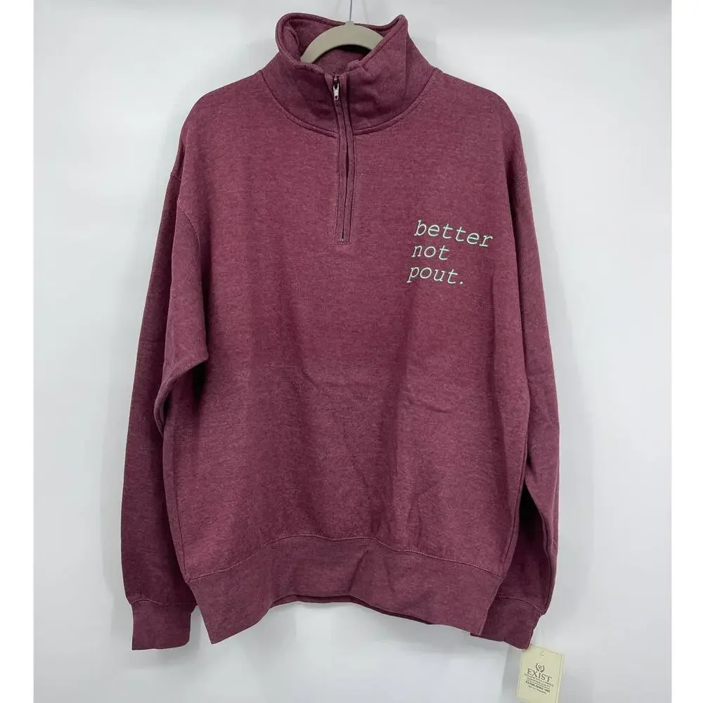 Exist Mens Heather Burgundy Purple Long Sleeve 1/4 Zip Pullover Sweatshirt NEW L